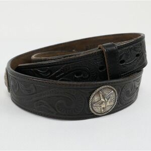 Resistol Mens 38 Tooled Leather Star Concho Western Belt RI200603 Dark Brown USA